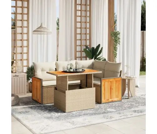 Sofos Komplektas Su Pagalvėlėmis, 5 Dalių, Smėlio, Poliratanas