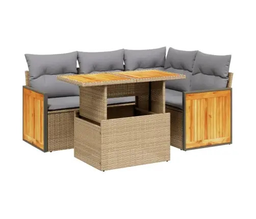 Sofos Komplektas Su Pagalvėlėmis, 5 Dalių, Smėlio, Poliratanas