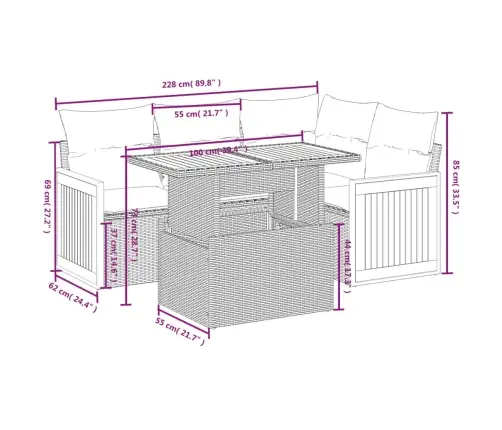 Sofos Komplektas Su Pagalvėlėmis, 5 Dalių, Smėlio, Poliratanas
