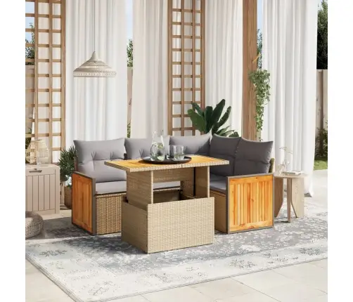 Sofos Komplektas Su Pagalvėlėmis, 5 Dalių, Smėlio, Poliratanas