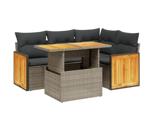 5-Daļīgs Dārza Dīvāna Komplekts Ar Matračiem, Pelēks Pe Pinums Vidaxl