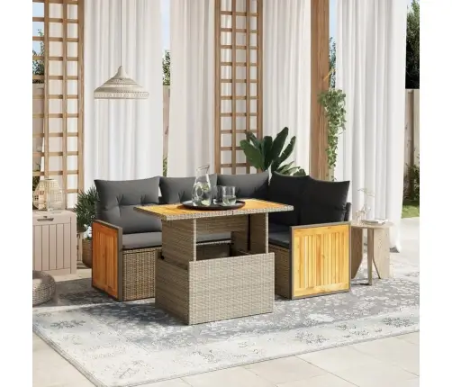 5-Daļīgs Dārza Dīvāna Komplekts Ar Matračiem, Pelēks Pe Pinums Vidaxl