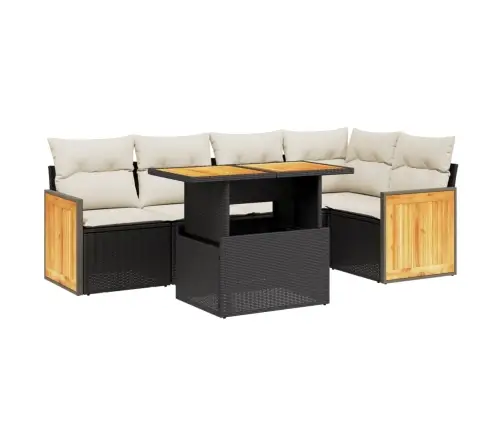 Sofos Komplektas Su Pagalvėlėmis, 6 Dalių, Juodas, Poliratanas