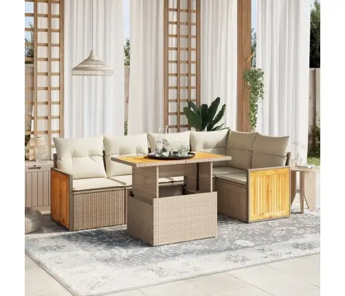 6-Daļīgs Dārza Dīvāna Komplekts, Matrači, Bēša Pe Rotangpalma Vidaxl