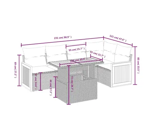 6-Osaline Aiadiivani Komplekt Patjadega, Beež, Polürotang