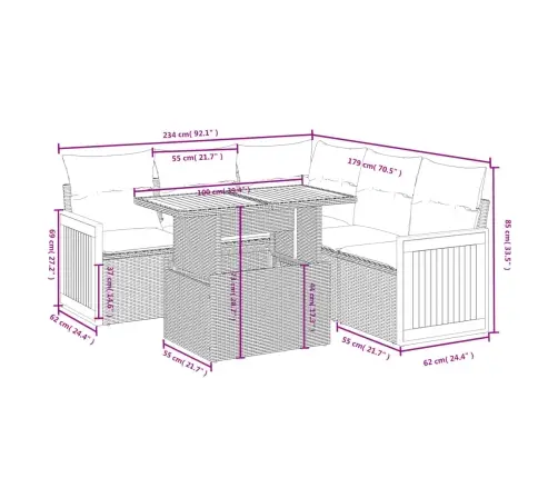 6-Daļīgs Dārza Dīvāna Komplekts, Matrači, Melna Pe Rotanpalma Vidaxl