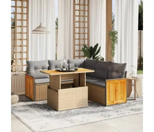 Sofos Komplektas Su Pagalvėlėmis, 6 Dalių, Smėlio, Poliratanas