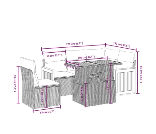 6-Daļīgs Dārza Dīvāna Komplekts, Matrači, Melna Pe Rotanpalma Vidaxl