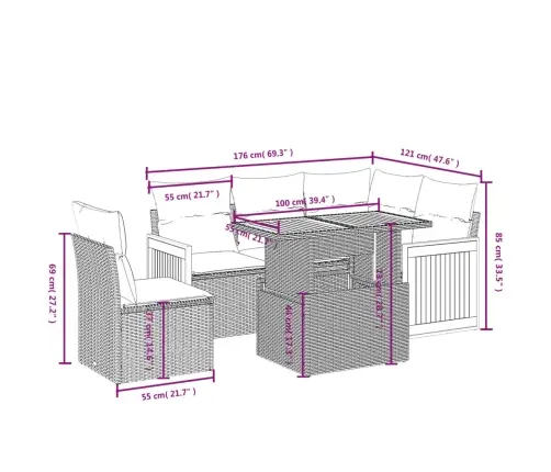 6-Daļīgs Dārza Dīvāna Komplekts, Matrači, Melna Pe Rotanpalma Vidaxl