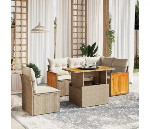 6-Daļīgs Dārza Dīvāna Komplekts, Matrači, Bēša Pe Rotangpalma Vidaxl