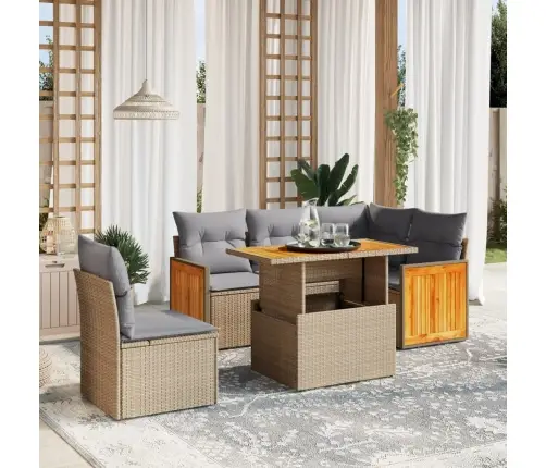 6-Daļīgs Dārza Dīvāna Komplekts, Matrači, Bēša Pe Rotangpalma Vidaxl