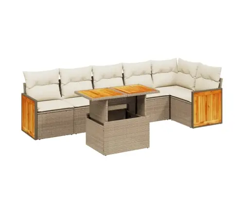 Sofos Komplektas Su Pagalvėlėmis, 7 Dalių, Smėlio, Poliratanas