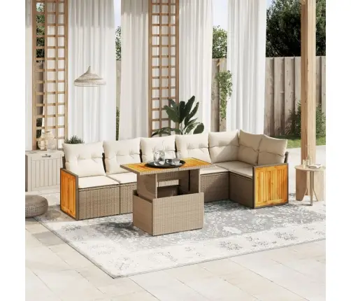 Sofos Komplektas Su Pagalvėlėmis, 7 Dalių, Smėlio, Poliratanas