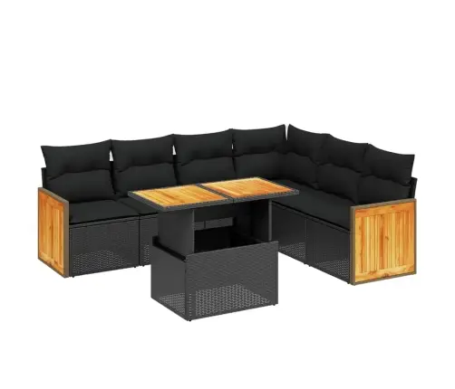 7-Daļīgs Dārza Dīvāna Komplekts Ar Matračiem, Melna Pe Vidaxl