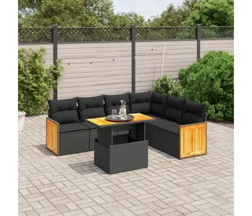 7-Daļīgs Dārza Dīvāna Komplekts Ar Matračiem, Melna Pe Vidaxl