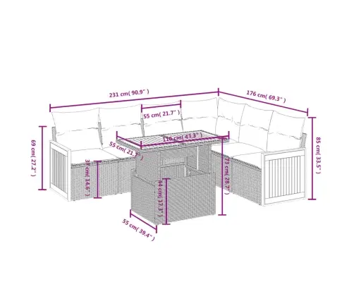 7-Daļīgs Dārza Dīvāna Komplekts Ar Matračiem, Melna Pe Vidaxl