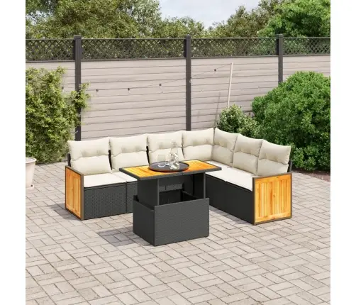 7-Daļīgs Dārza Dīvāna Komplekts Ar Matračiem, Melna Pe Vidaxl