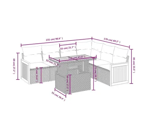 7-Osaline Aiadiivani Komplekt Patjadega, Beež, Polürotang