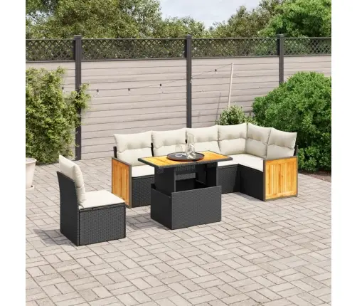 7-Daļīgs Dārza Dīvāna Komplekts Ar Matračiem, Melna Pe Vidaxl