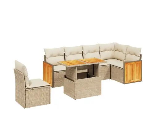 Sofos Komplektas Su Pagalvėlėmis, 7 Dalių, Smėlio, Poliratanas