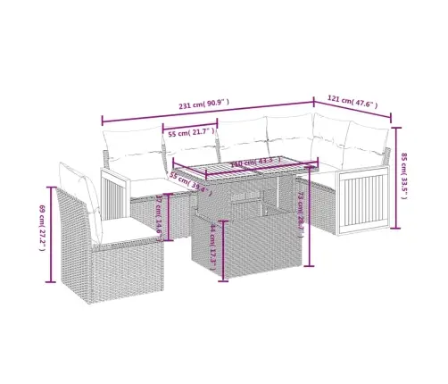 7-Daļīgs Dārza Dīvāna Komplekts, Matrači, Bēša Pe Rotangpalma Vidaxl