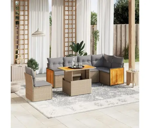 7-Daļīgs Dārza Dīvāna Komplekts, Matrači, Bēša Pe Rotangpalma Vidaxl