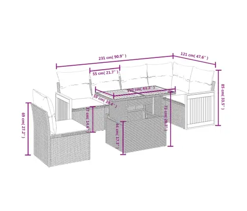 Sofos Komplektas Su Pagalvėlėmis, 7 Dalių, Pilkas, Poliratanas