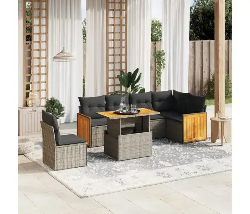 Sofos Komplektas Su Pagalvėlėmis, 7 Dalių, Pilkas, Poliratanas