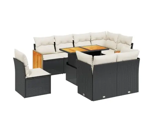 9-Daļīgs Dārza Dīvāna Komplekts, Matrači, Melna Pe Rotangpalma Vidaxl