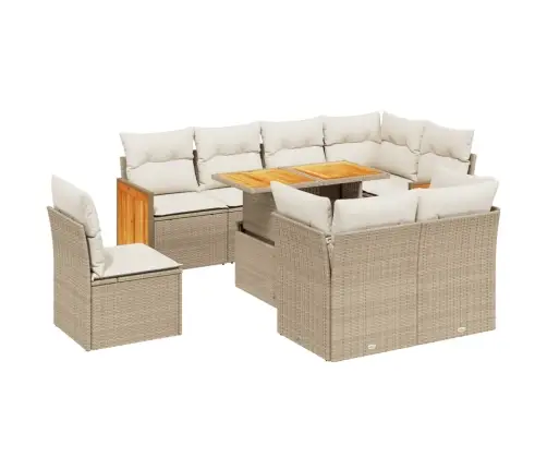 9-Daļīgs Dārza Dīvānu Komplekts, Matrači, Bēša Pe Rotangpalma Vidaxl