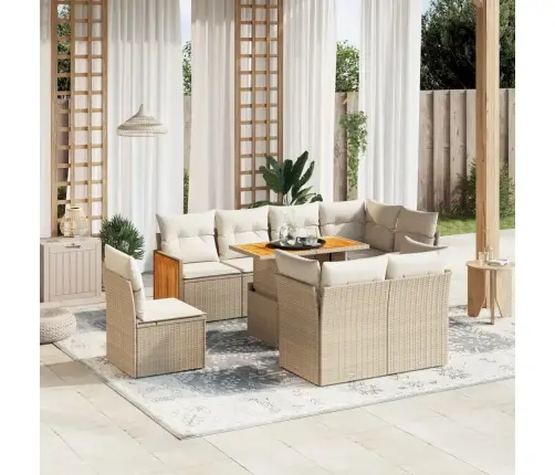 9-Daļīgs Dārza Dīvānu Komplekts, Matrači, Bēša Pe Rotangpalma Vidaxl