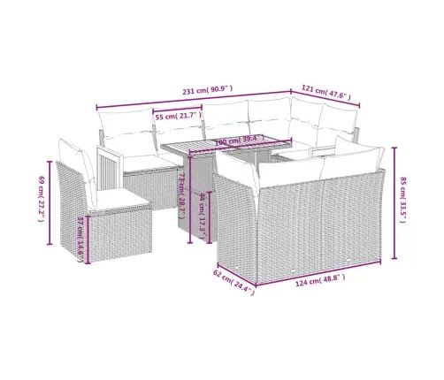9-Osaline Aiadiivani Komplekt Patjadega, Hall, Polürotang