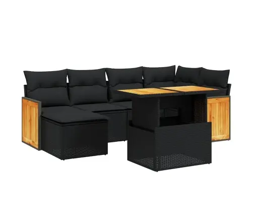 7-Daļīgs Dārza Dīvāna Komplekts Ar Matračiem, Melna Pe Vidaxl