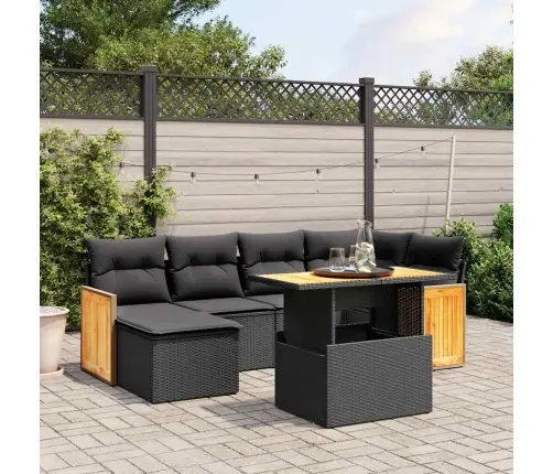 7-Daļīgs Dārza Dīvāna Komplekts Ar Matračiem, Melna Pe Vidaxl