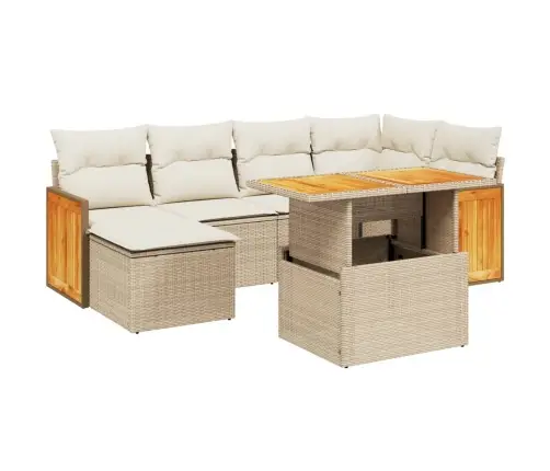 7-Daļīgs Dārza Dīvāna Komplekts, Matrači, Bēša Pe Rotangpalma Vidaxl