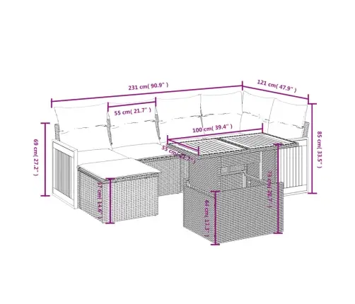 7-Daļīgs Dārza Dīvāna Komplekts, Matrači, Bēša Pe Rotangpalma Vidaxl