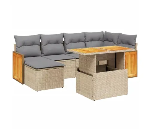 Sofos Komplektas Su Pagalvėlėmis, 7 Dalių, Smėlio, Poliratanas