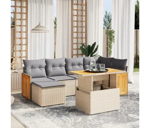 Sofos Komplektas Su Pagalvėlėmis, 7 Dalių, Smėlio, Poliratanas