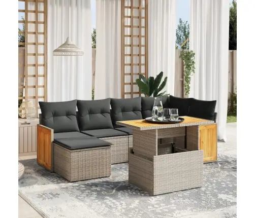 7-Daļīgs Dārza Dīvāna Komplekts, Matrači, Pelēka Pe Rotangpalma Vidaxl