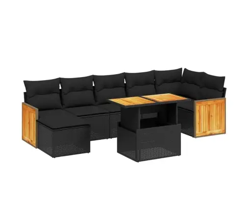 8-Daļīgs Dārza Dīvāna Komplekts, Matrači, Melna Pe Rotangpalma Vidaxl