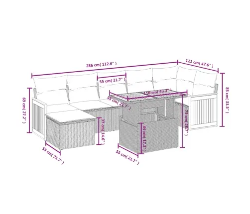 8-Daļīgs Dārza Dīvāna Komplekts, Matrači, Bēša Pe Rotangpalma Vidaxl