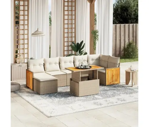 8-Daļīgs Dārza Dīvāna Komplekts, Matrači, Bēša Pe Rotangpalma Vidaxl