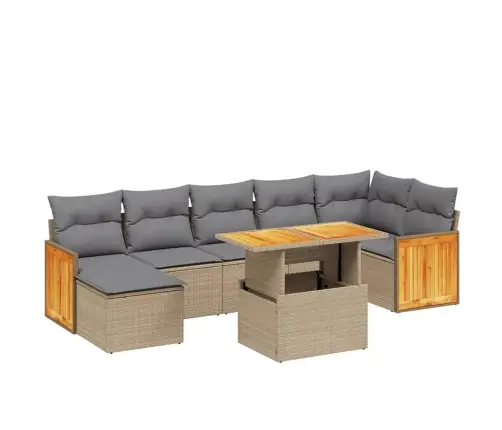 8-Daļīgs Dārza Dīvāna Komplekts, Matrači, Bēša Pe Rotangpalma Vidaxl