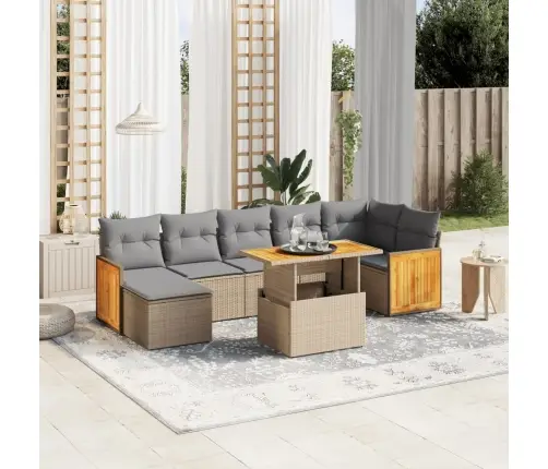 8-Daļīgs Dārza Dīvāna Komplekts, Matrači, Bēša Pe Rotangpalma Vidaxl