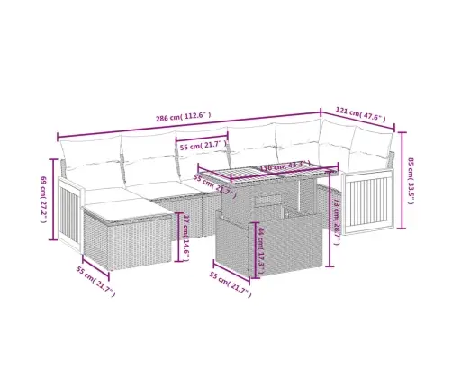8-Daļīgs Dārza Dīvāna Komplekts Ar Matračiem, Pelēks Pe Pinums Vidaxl