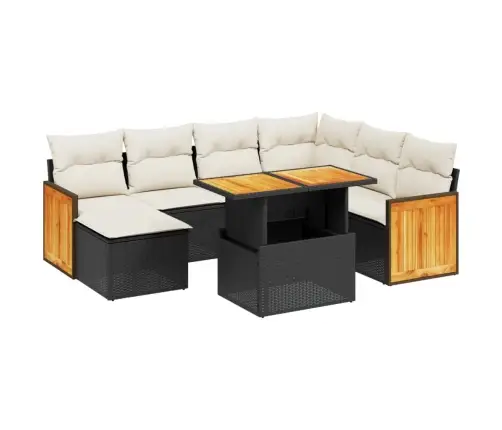 Sofos Komplektas Su Pagalvėlėmis, 8 Dalių, Juodas, Poliratanas