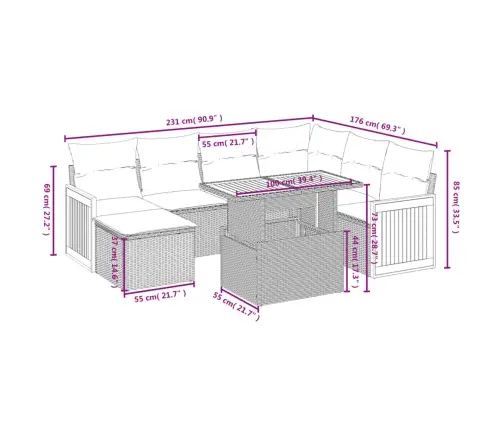 Sofos Komplektas Su Pagalvėlėmis, 8 Dalių, Juodas, Poliratanas