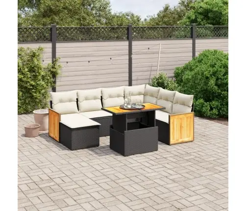 Sofos Komplektas Su Pagalvėlėmis, 8 Dalių, Juodas, Poliratanas