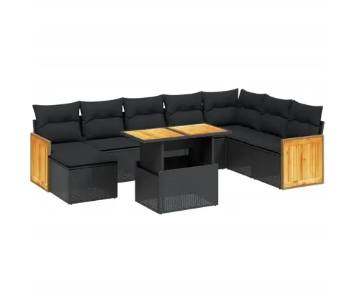 9-Daļīgs Dārza Dīvāna Komplekts, Matrači, Melna Pe Rotangpalma Vidaxl