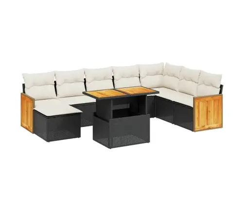 9-Daļīgs Dārza Dīvāna Komplekts, Matrači, Melna Pe Rotangpalma Vidaxl